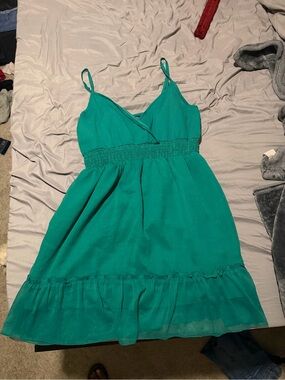 Women's Teal Spaghetti-Strap Mini Dress with Smocked Waist